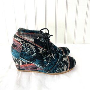 Woman 7 Toms Boho‎ Navajo Desert Wedge Bootie Aztec Jacquar Tribal Western Shoes